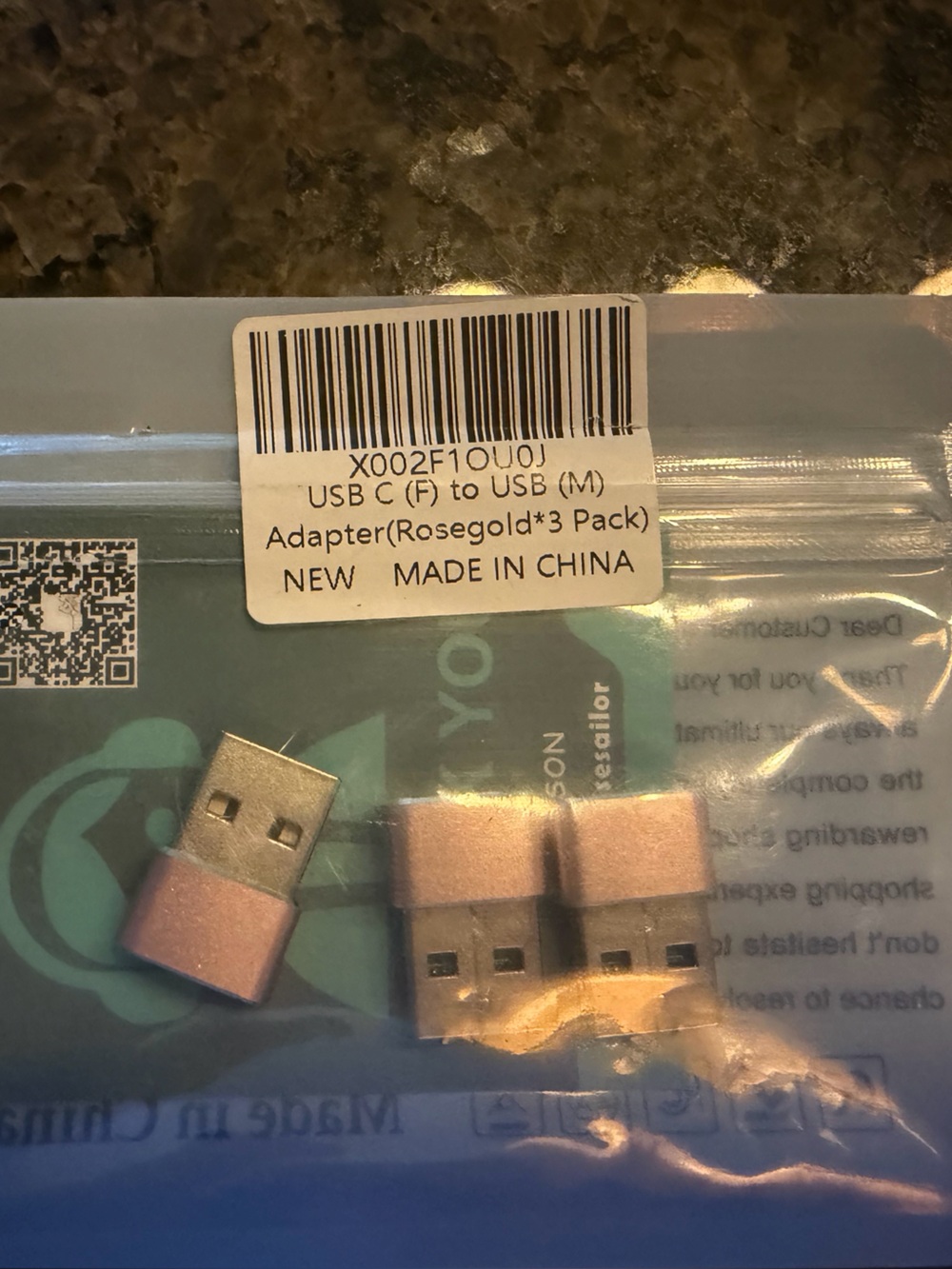 USB-C (F) to USB-A (M) Adapter - Rose Gold (3 Pack)